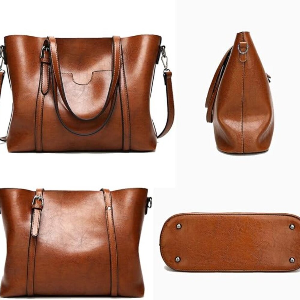 Women’s Tote Handbag – Large PU Leather Shoulder & Messenger Bag, Brown